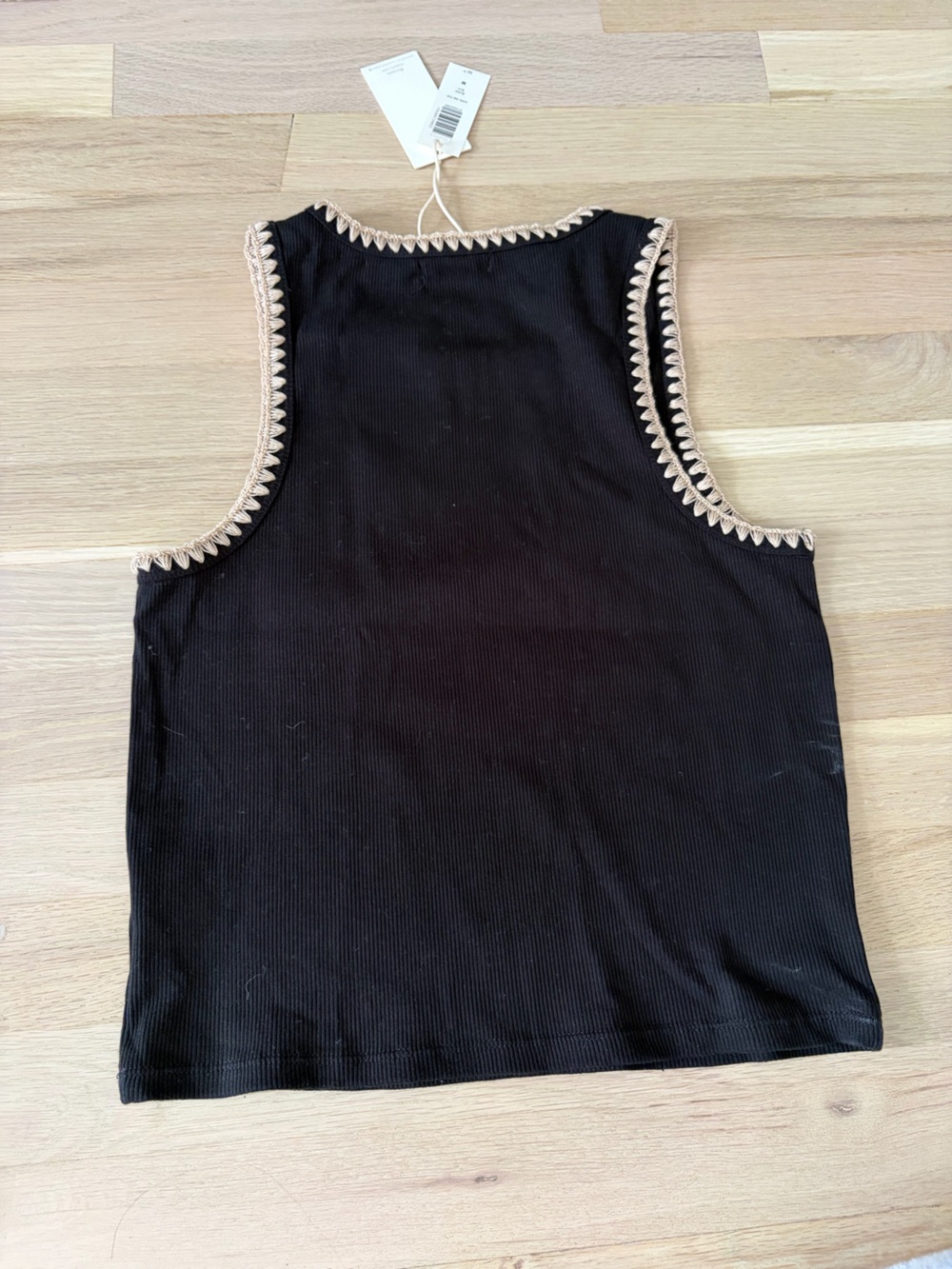 Z Supply Black Ribbed Tank with Cream Scalloped Trim - Picture 2 of 4